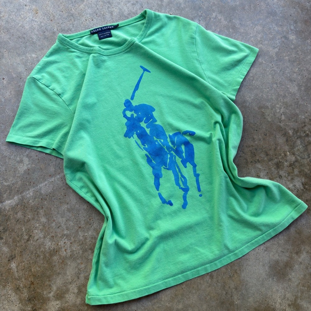 Vintage Y2K Polo Ralph Lauren Big Pony Shirt Swag Girly Green Large (g2a)